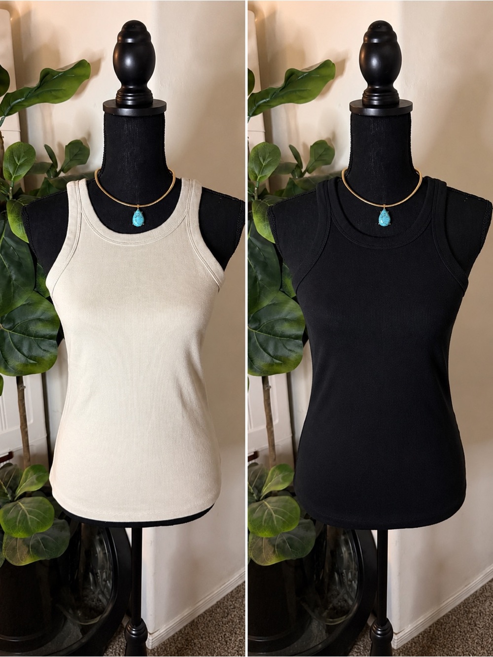 Set H&M Basics Ribbed Top - Light Beige